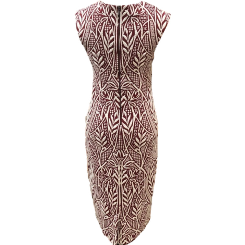 𝅺Anthropologie HD in Paris Picotage Red + White Textured Jacquard Sheath Dress - Picture 6 of 11